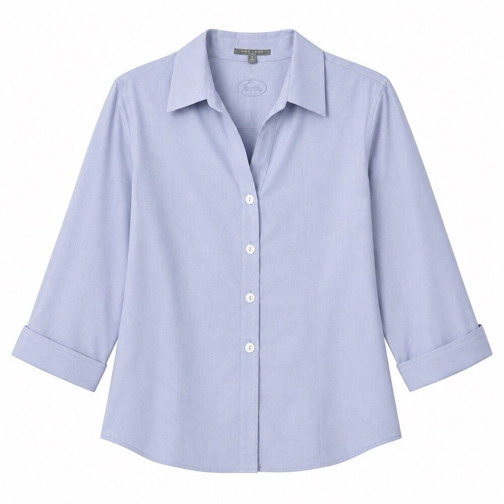 Foxcroft Women’s 18 Blue Non Iron Fitted Button Down Shirt 100% Cotton Preppy